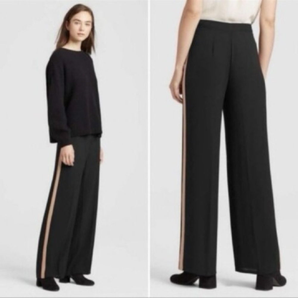 Eileen Fisher‎ Black Wide-Leg Pants with Tan Stripe